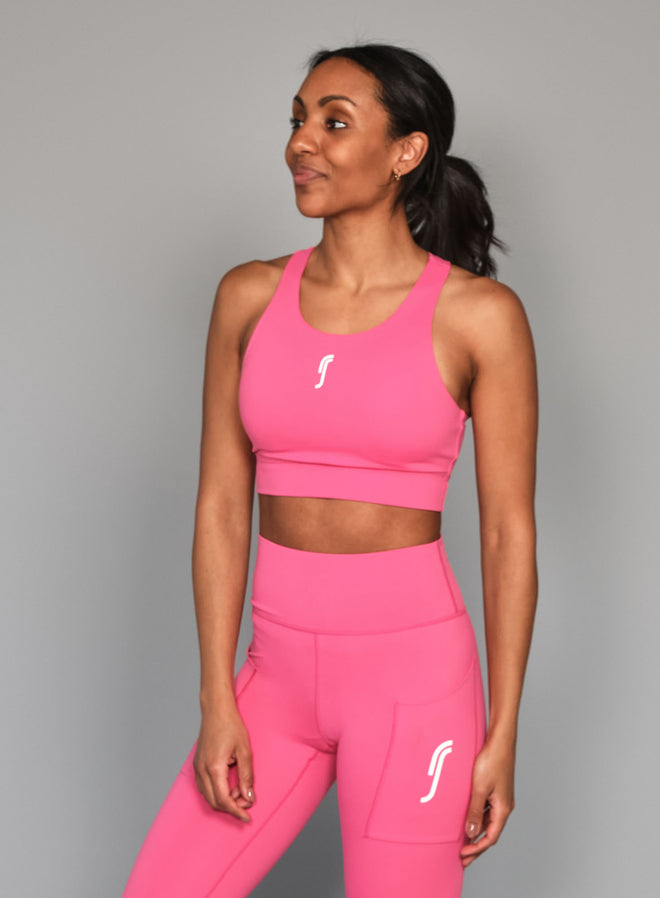 Women's Stretch Tech Sports Bra Logo  hot pink