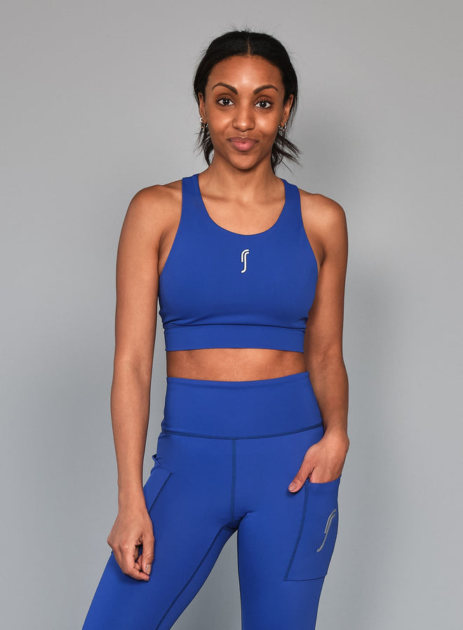 Women's Stretch Tech Sports Bra Logo Striking blue