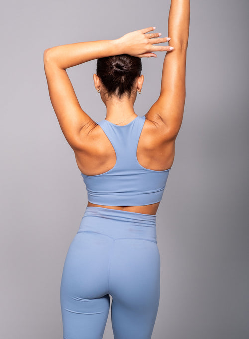 Women's Stretch Tech Sports Bra Logo Solid Blue