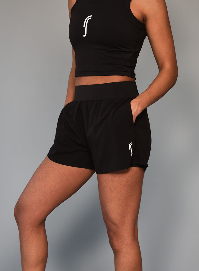Women's Performance Court Shorts - 2 in 1 with Ball Pockets Black